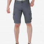 Men Grey Cargo Pure Cotton Shorts with Belt