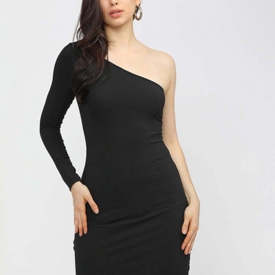 Black One Shoulder Bodycon Dress