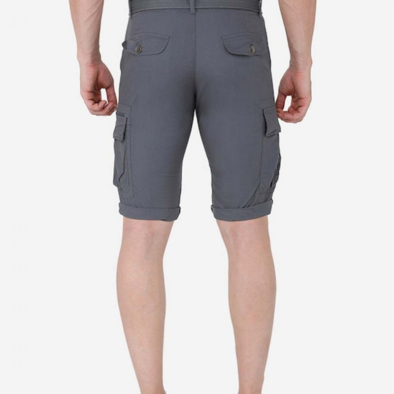 Men Grey Cargo Pure Cotton Shorts with Belt